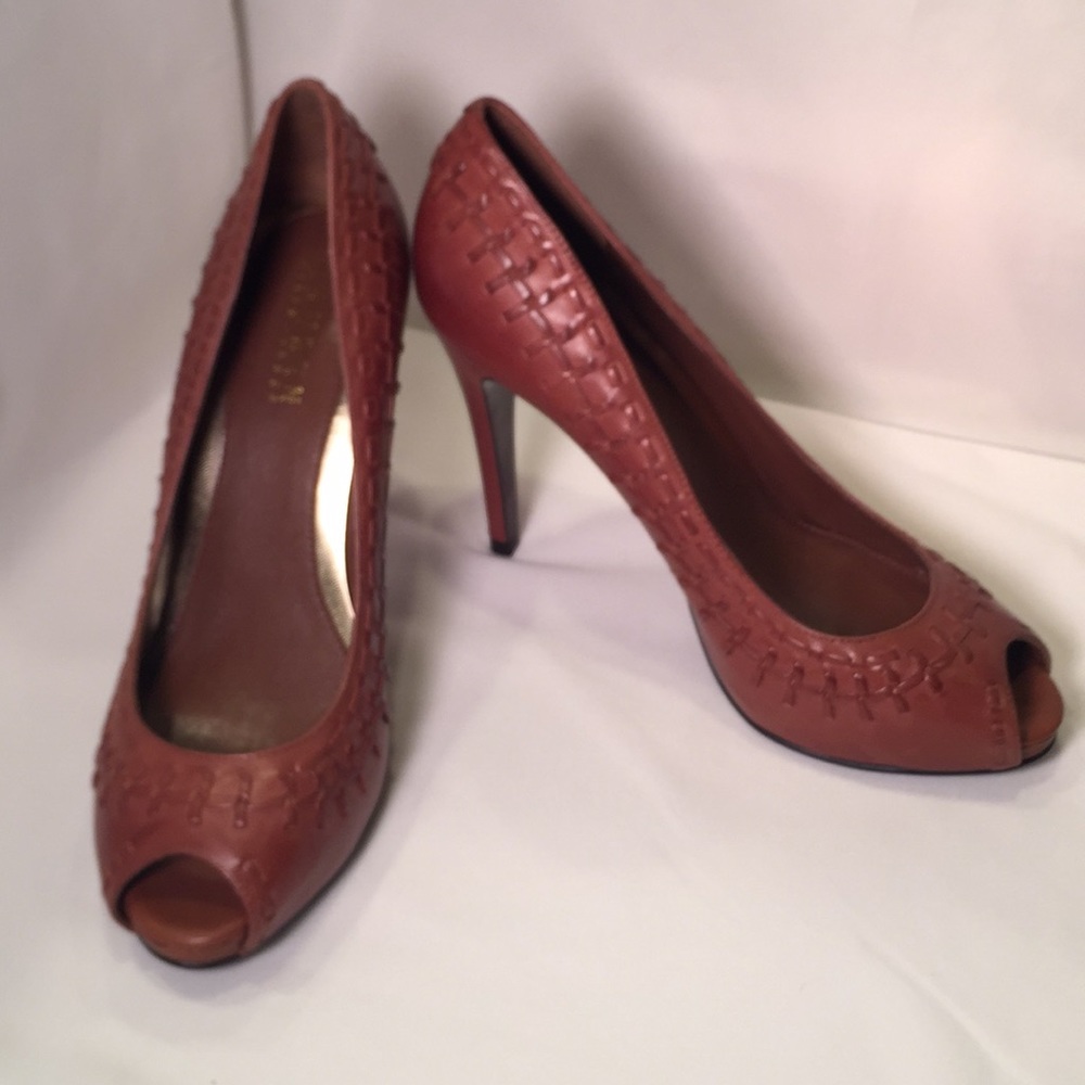 Lauren Ralph Lauren Cognac Brown Peep-Toe Heels